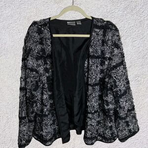 Chicos 3 Women Jacket Elegant‎ Cardigan Silk Open Front Sequins Evening Texture